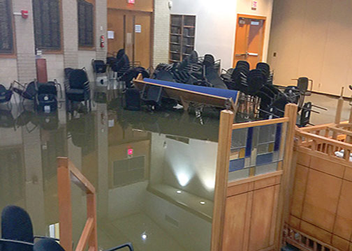 A shul in Houston flooded during the Hurricane